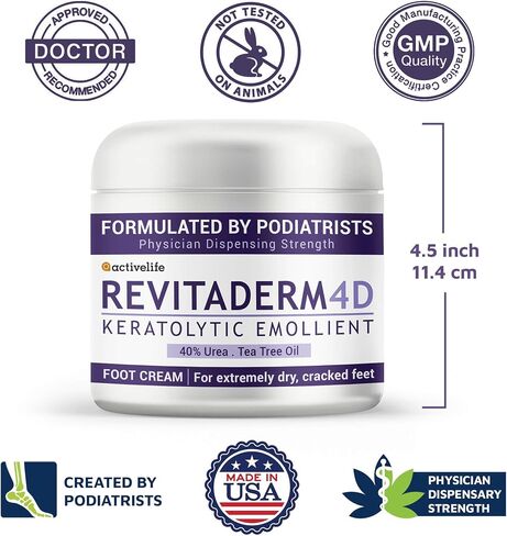 Revitaderm 4D Urea Cream, Deeply Moisturizes for Dry, Cracked Feet, Hands, Elbows and Knees, Ultra Repair Cream and Callus Remover For Feet, Free Pumice Stone Included, 4oz, 1 Pack in Saudi Arabia