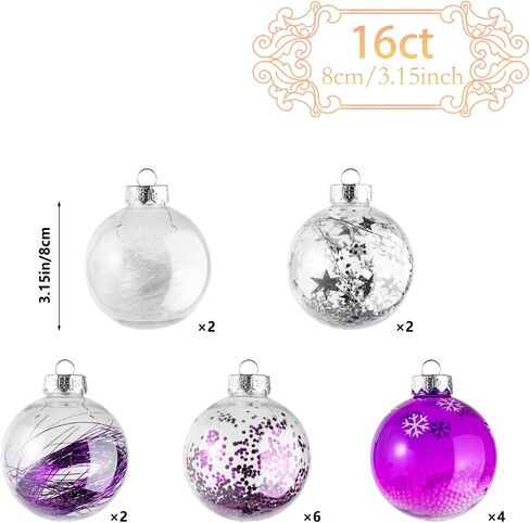 16PCS Clear Pink Christmas Balls Ornaments, 3.15 inch Shatterproof Christmas Balls with Filler, Christmas Decorative Hanging Ornaments Set for Xmas Tree/Party/Holiday (Pink) in Saudi Arabia
