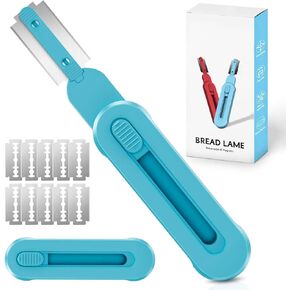Bread lame for Dough, Magnetic & Reusable Bread Lame Dough Scoring Tool, Anti-Slip Handle with Long Retractable Razor blades, Sourdough Scoring tool for Bread Making(Blue)