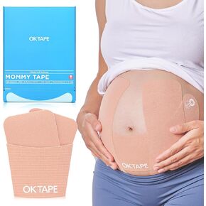 شريط حزام البطن للحمل من OK TAPE، لآلام البطن، وتخفيف آلام الظهر، وتخفيف التورم، وشريط دعم البطن الجسدي غير المهيج للنساء الحوامل، 12 شريطًا مسبقًا، 4 مجموعات - أسابيع من 13 إلى 26