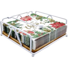 M2cbridge Flat Napkin Holder Metal and Wood Napkin Holder with Weighted Tension Arm Tissue Paper Dispenser for Countertop Table Kitchen (White)