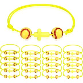 20 Pcs Sport Gifts Charm Bracelets Ball Bracelets Cross Bracelets Adjustable Inspirational Wristbands Sports Party Favors for Teen Adults Team Women Men Sports Party Decoration
