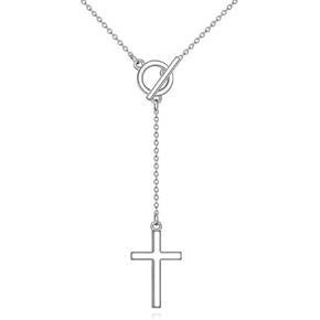 Rosary Necklace Sterling Silver Italian Solid Bead Chain Cross & Rosary Virgin Mary Pendant Y Necklace Catolicos Jewelry Gifts for Women