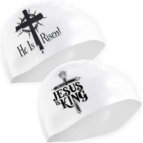 Faith-Based Silicone Swim Cap - Jesus is King & He is Risen Religious Swim Cap for Adults & Kids - Waterproof, Durable, Comfortable - Swimming Cap