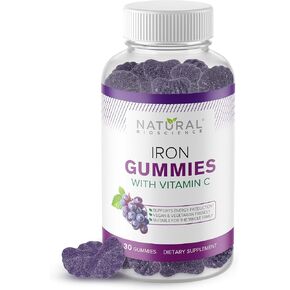 Iron Gummies with Vitamin C for Adults & Kids - Chewable Iron Supplement for Iron Deficiency Anemia, Red Blood Cell Support, Energy, Immune Function, Brain Health, Max Absorption, Grape Flavor, Vegan