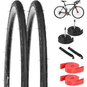 مجموعة إطارات دراجة الطريق 700x28C، إطارات دراجة رفيعة مع أنابيب داخلية وشرائط حافة 28-32C، إطار دراجة مقاوم للثقب مع صمام بريستا، استبدال الإطارات للطرق الصلبة الموحلة الخرسانية الريفية الحضرية in Kuwait