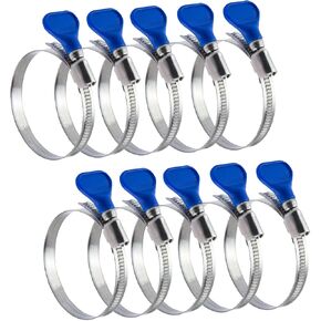 POWERTEC 70249 5 Inch Key Hose Clamp, Thumb Screw Key Adjustable Stainless Steel Hose Clamps for Dust Collection, Dust Collector and Dryer Vent Hose, Pipe Clamp, RV Clamp, Worm Gear Clamp, 5 pack