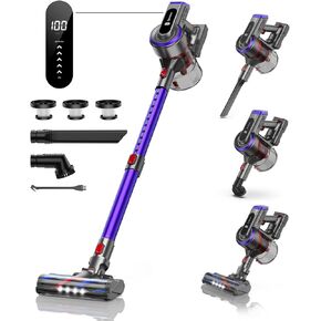 Cordless Vacuum Cleaner, 450W 40Kpa Vacuum Cleaners for Home, Max 55Mins Anti-Tangle Stick Vacuum with Touch Display, Lightweight Handheld Vacuum Cleaner for Hardwood Floor Carpet Pet Hair