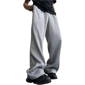 Milumia Men's High Waist Flare Wide Leg Sweatpants Seams Baggy Track Pants Trousers with Pockets