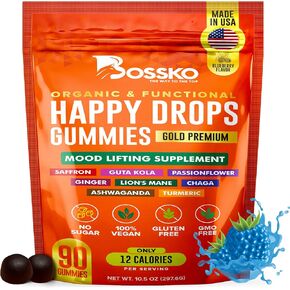 Happy Drops - Mood Lifting Supplement Daily Superfood Happy Gummies for Adults with ashwagandha Chaga Saffron for Energy Bliss Balance and Taking The Edge Off - 90 Gummies