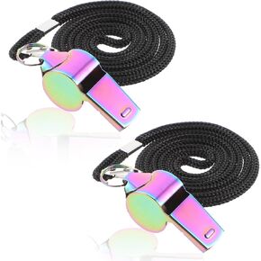 2 Pcs Coach Whistle with Lanyard, Stainless Steel Metal Teacher Whistle, Colorful Backpack Whistle, Emergency Sports Loud Whistle Suitable for, Coach, Referee, Emergency
