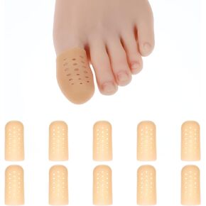 Sibba Big Toe Cap Support 10PCS Breathable Toe Protector Pads Cover Sleeves with Holes Silicone Foot Cushions Comfortable Toe Covering Beige Hammer Toes Splint for Corns Rubbing Ingrown Toenails