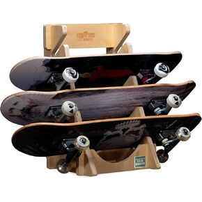 Skateboard Rack Floor Stand - Minimalistic Four-Layer Wooden Shelf Skateboard Holder Display Organizer No Drilling No Screws Easy to Assemble For Homes Garages Skate Shops