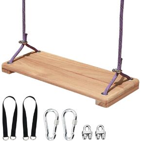 Teak Wooden Swing, Outdoor Wood Tree Swing Seat for Kids or Adults for Backyard Columpio Swing Set, Height Adjustable(16.7x7inch)