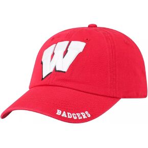 University Wisconsin Classic Edition Hat Classic Badgers Relaxed Fit Team Logo Adjustable Cap (Red)