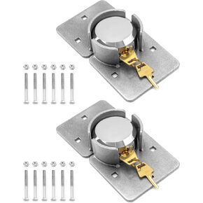 QWORK Heavy Duty Puck Lock and Hasp, 2 Pack High Security Steel Hidden Shackle Keyed Different Padlocks with Keys for Trucks, Gates, Vans and Vending Machines