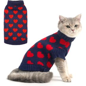 KOOLTAIL Cat Sweater - Valentine's Day Outfit with Heart Love Pattern Soft Warm Knit Turtleneck Clothes for Cats Kitten Small Dogs Puppy Pink L