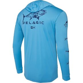 PELAGIC Men's Aquatek Gyotaku Hooded Fishing Shirt, Long Sleeve, UPF 50+ Protection, Ultra Soft Feel