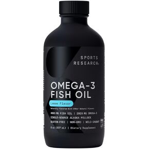 Sports Research Omega-3 Fish Oil, Lemon - Easy-to-Take Liquid Oil for Cardiovascular Support* - 4685 mg of Fish Oil - 48 Servings
