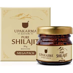 Upakarma Ayurveda (30 جرامًا/1.04 أونصة سائلة) راتنج شيلاجيت/شيلاجيت ناعم نقي مع ملعقة، مصدر طبيعي لحمض الفولفيك والمعادن النزرة، عبوة-1