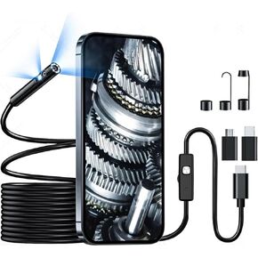 Dual Lens Endoscope Camera for iPhone 16/15/14/13/12/11 Pro Max & iPad, USB-C Direct Plug Borescope Camera Compatible with Samsung Galaxy S24/S23/S22/S21+, 6.6FT/2M Semi Rigid Inspection Snake Camera