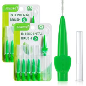Amakos 12 Pcs Interdental Brush for Braces, Reusable Dental Brush for Teeth Cleaning Soft Flexible Bristles Dental Picks (0.8mm)