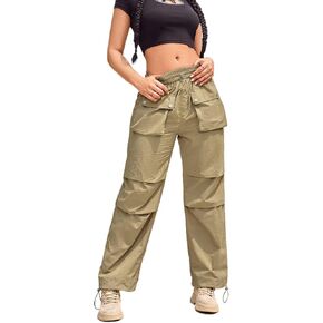 High Waisted Wide Leg Parachute Pants for Women Y2k Cargo Pants Hiking Joggers Streetwear with Pockets