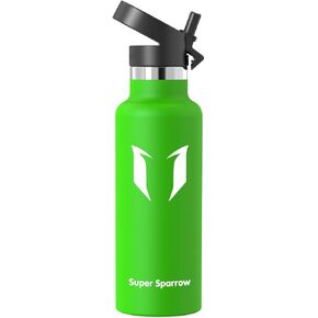 Super Sparrow Water Bottle Insulated - 17 Oz / 25 Oz / 32 Oz - Standard Mouth FlipFlow Flask - BPA Free, Leak Proof Drink Bottle- Ergonomic Straw Water Bottle for Work, Gym, Travel, Sports, Outdoor