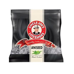 Uncle Joe's Aniseed Lozenges | with Eucalyptus & Menthol | Helps in Relieve Sore & Dry Throats | Hand Cooked Cough Drops with Refreshing Taste | 2.47 Oz (70g)