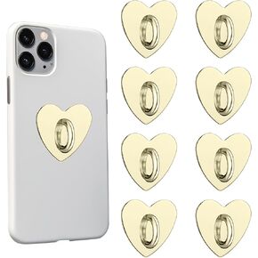 Cell Phone Ring Holder 8 PCS Phone Charm Hook Adhesive Metal Phone Finger Grip Loop Stand Heart Holder Universal Ring Holder for Cell Phone Tablet DIY Accessories (Silver, Heart Shaped)