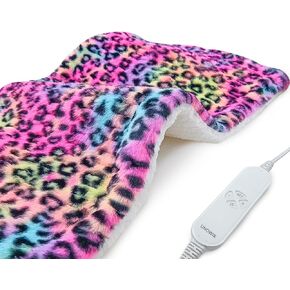 Weighted Heating Pad - Plush 2.3LB Hot Heated Pad for Back Pain Relieve - Dry & Moist Heat Option - Auto Shut Off Function-Holiday Gifts for Women Men Mom Dad (Leopard Print, 12''×24''Red BH)