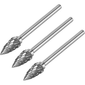 uxcell Tungsten Carbide Rotary Files 1/8" Shank, Double Cut Cone Shape G Type Rotary Burrs Tool 6mm Dia, for Die Grinder Drill Bit Wood Soft Metal Carving Polishing, 3pcs