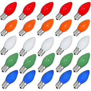 GOOTHY 25 Pack C7 Clear Replacement Bulbs, C7 Clear Light Bulbs for Christmas Outdoor Patio Indoor String Lights, C7/E12 Candelabra Base, 5 Watt Night Light Bulbs- Clear