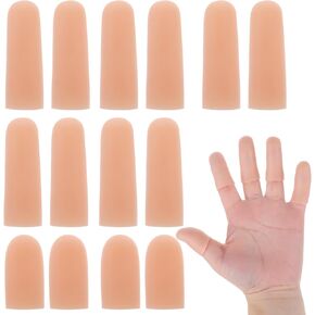 14Pcs Silicone Finger Cots, Silicone Finger Protectors Waterproof Finger Sleeves Finger Bandage for Relief from Pain of Finger Tips Cracked Arthritis Finger Cracking Friction(Skin color)