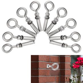 Concrete Eye Bolts 10Pcs, M8 5/16" Eyebolt Bolts Stainless Steel Concrete Anchor Eyebolt Screw Hooks, Heavy Duty Brick Anchors Eyebolts Expansion Screw Lifting Ring Bolt Fastener for Concrete Wall