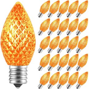 C7 LED Christmas Light Bulb, Clear Vintage Replacement Bulbs for Outdoor Indoor String Lights, Commercial Grade Holiday LED Night Light Bulbs, Warm White, C7 E12 Candelabra Base, 0.6W, 25 Pack
