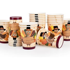 Gatherfun Thanksgiving Party Supplies, Disposable Paper Cups for Autumn Party Decorations and Thanksgiving Party Decorations, 30 Pack, Turkey Design