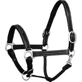 Exion Triple Fancy Stitched Padded Cushioned Leather Halter- Silver Buckles | Adjustable Chin and Throat Snap Halter | Replaceable Crownpiece Halter | Black, Havana Brown, Oak Brown | Full, Cob