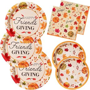 90PCS Friendsgiving Paper Plates and Napkins Sets, Disposable Party Supplies for Fall Thanksgiving Party Decorations, Friendsgiving Dinnerware Sets Serve 30 Guests