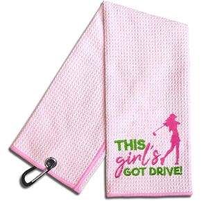 This Girl's Got Drive Embroidered Pink Golf Towel, Funny Golf Towels for Golf Bags with Clip, Female Golfer Gifts, Golf Gifts for Women Golfer Golf Lover Sister Daughter, Woman Golf Towel