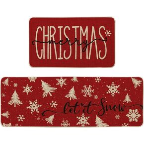 Artoid Mode Xmas Trees Snowflake Let It Snow Christmas Kitchen Mats Set of 2, Winter Decor Low-Profile Kitchen Rugs for Floor - 17x29 and 17x47 Inch