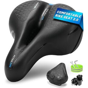 Most Comfortable Bike Seat for Men Women, Wide & Soft Memory Foam Bicycle Seat Cushion Comfort, Universal Replacement Padded Bike Saddle for Mountain Bike, Beach Cruiser, Ebike, Stationary Bike
