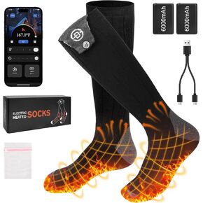 Heated Socks for Men Women, 6000mAh Rechargeable Battery Electric Heating Socks with APP Control Washable Winter Warm Socks for Foot Warmer Outdoor Fishing Hunting Ski Cycling Hiking Camping
