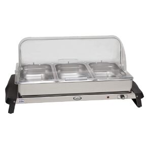 Cadco WTBS-3RT 20.5" x 14" Countertop Buffet Server Warmer with 3 Pan Capacity, Stainless Steel, 120v, Cool-Touch Handles, for Commercial Use