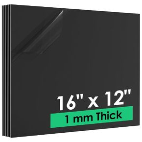 ABS Plastic Sheet 1mm Thick - 16" x 12", 6 Pack Black Plastic Sheet Rigid Thermoplastic Sheet, ABS Plastic Board for Sign, Craft, DIY Display Project, 2 Different Surfaces - Texture & Smooth