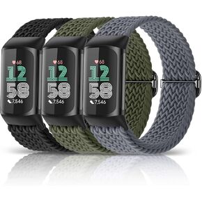Easuny Compatible with Fitbit Charge 6 Bands/Charge 5 Bands for Men Women, Adjustable Elastic Straps Nylon Braided Sport Replacement Wristband for Fitbit Charge 6 / Charge 5 Advanced Fitness Tracker