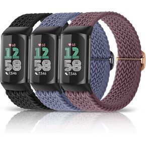 Easuny Compatible with Fitbit Charge 6 Bands/Charge 5 Bands for Men Women, Adjustable Elastic Straps Nylon Braided Sport Replacement Wristband for Fitbit Charge 6 / Charge 5 Advanced Fitness Tracker