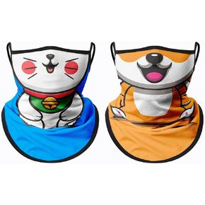 2 Pack Neck Gaiter with Ear Loops Full Head Mask Neck Covers Bandana Cloth Face Gaiter Mask Headwear