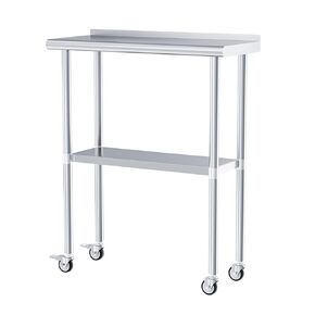 Stainless Steel Table with Wheels 30 x 30 Inches Metal Food Prep Worktable with Backsplash & Adjustable Undershelf for Kitchen, Outdoor, Restaurant, Bar & Garage