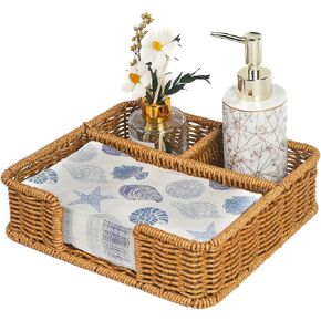 Rattan Woven Long Napkin Holders for Table, Paper Towel Holder for Restaurant/Kitchen/Bathroom- Rectangle